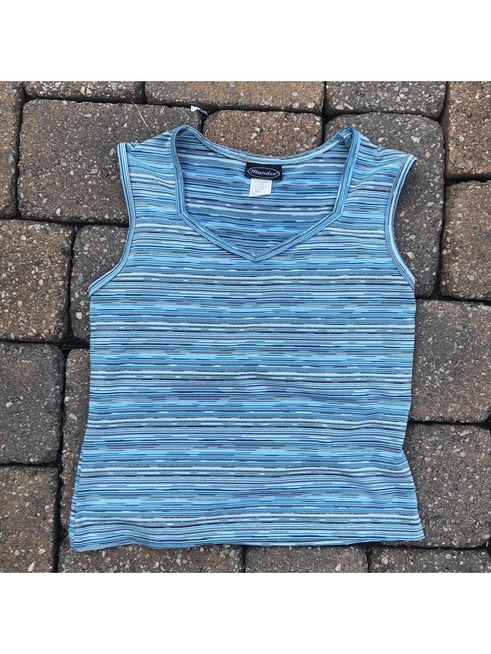 Mardee Women's Blue Striped Sleeveless Tank Top Size Large